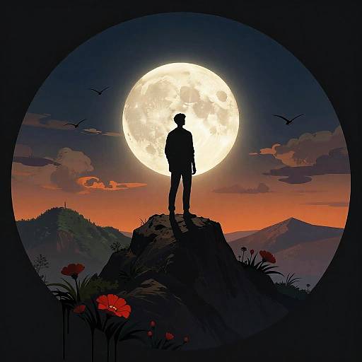 Silhouette Under Glowing Moonlight