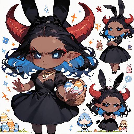 Chibi Demon Girl in Black Dress