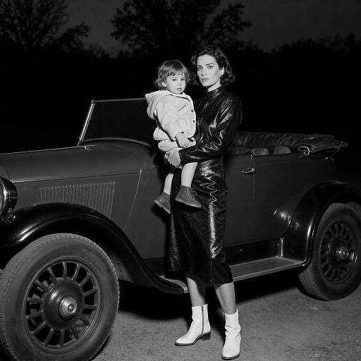 Noir Mother and Child by Car
