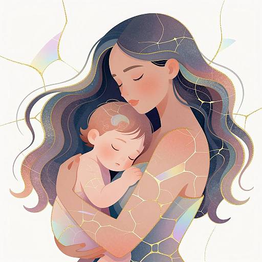 Intimate Embrace: Colorful Mother and Child