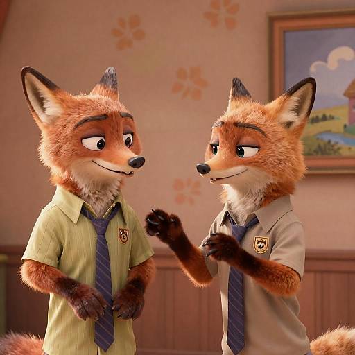 Warmly Lit Conversation Between Foxes