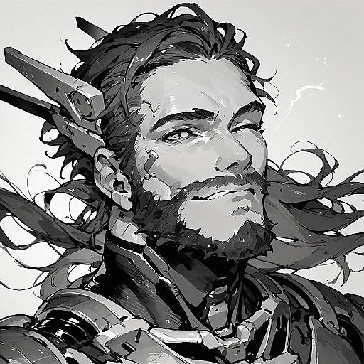 Winking Monochrome Cyborg Anime Portrait