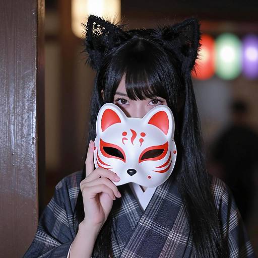 Mystical Woman with Fox Mask and Light