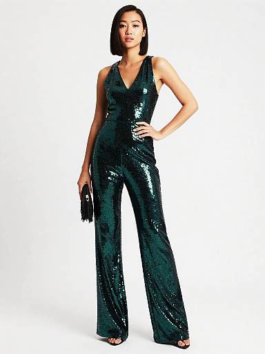 Bottle-Green Sequin Jumpsuit Studio Shoot