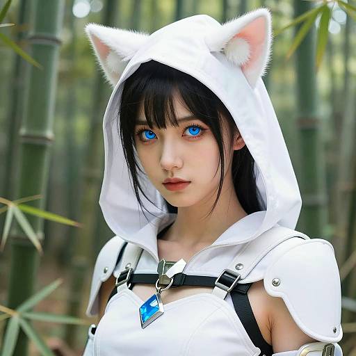 Futuristic Fantasy Woman in Bamboo Forest