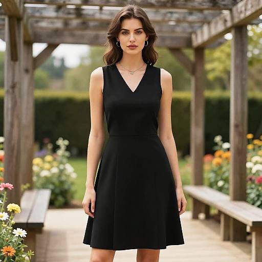 Modern Minimalist Woman in Black Dress