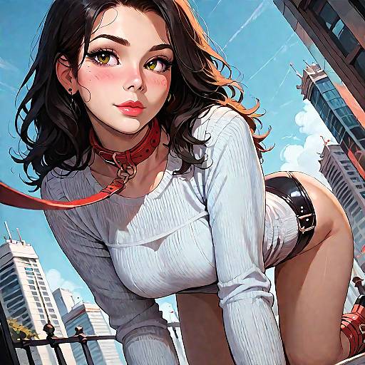 Curvy Young Woman in Petplay Collar on City Street