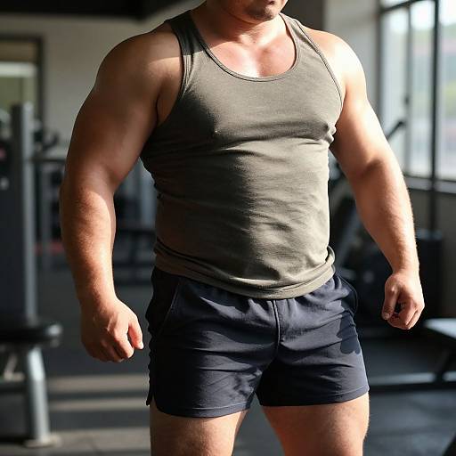 Confident Muscular Chubby Man in Gym