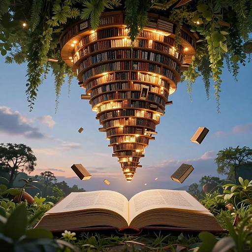 Floating Books in Enchanted Library
