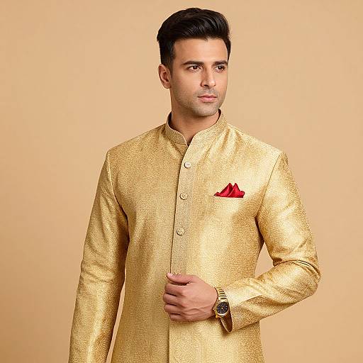 Handsome Man in Gold Sherwani
