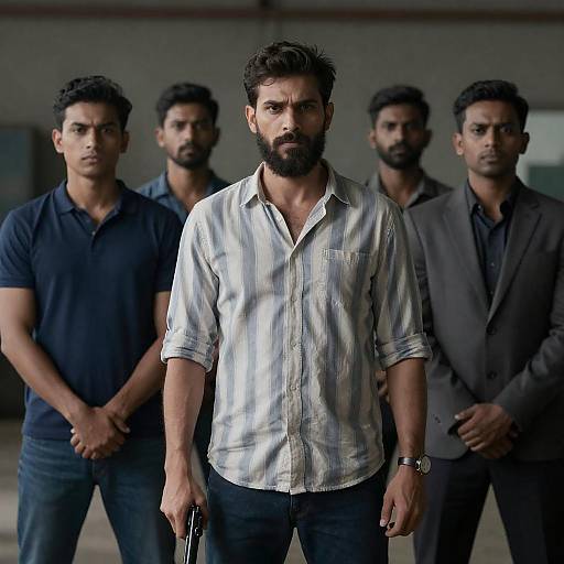 Bearded Man with Gun in Industrial Setting