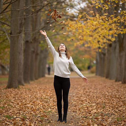 Young Woman Throwing Autumn Leaves