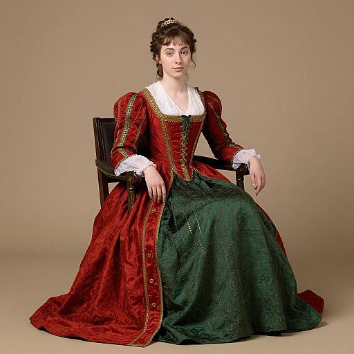 Renaissance Woman in Red-Green Dress