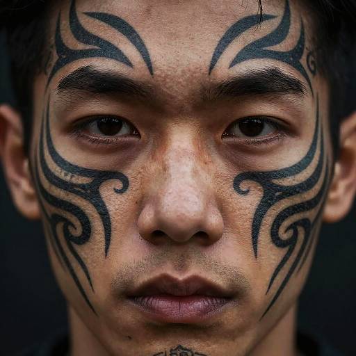 Tribal Tattooed Face Close-Up