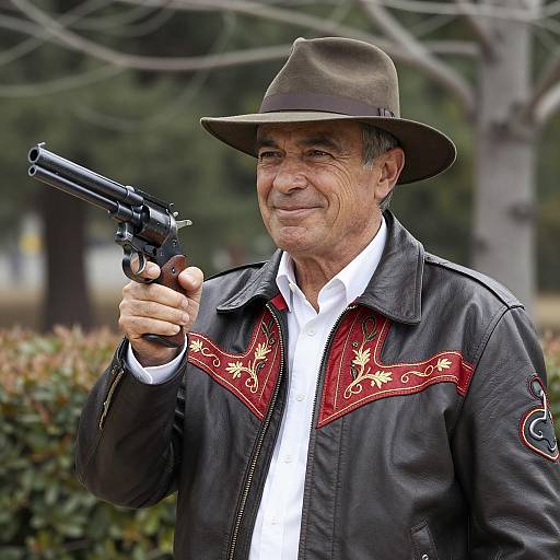 Middle-aged Man with Revolver Outdoors
