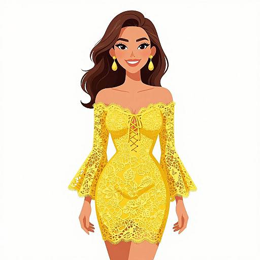 Playful Elegance in Yellow Lace Dress