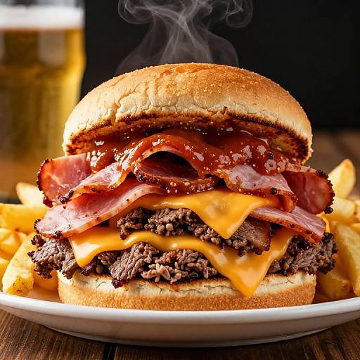 Close-Up of Francesinha Sandwich with Sides