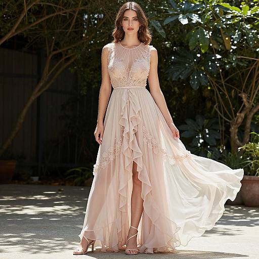 Elegant Woman in Sheer Pastel Dress