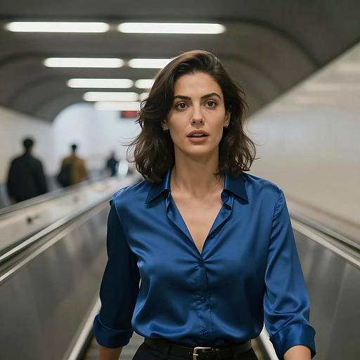 Surprised Woman on Subway Escalator