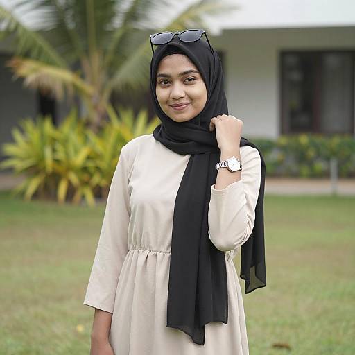 Young Woman in Hijab with Tropical Background