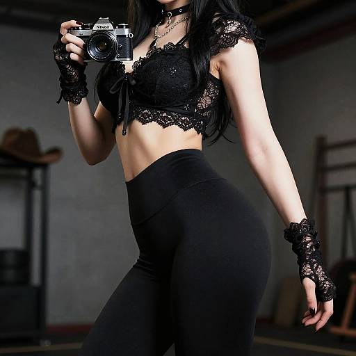Goth Woman in Black Leggings Portrait