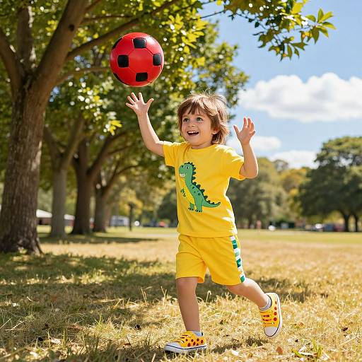 Joyful Boy Playing Soccer in Park