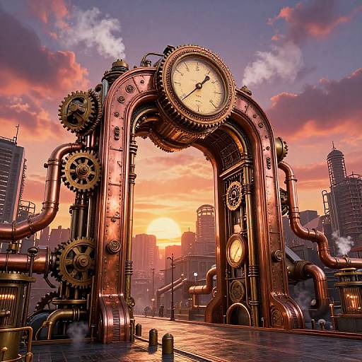 Colossal Steampunk Titangate at Sunset