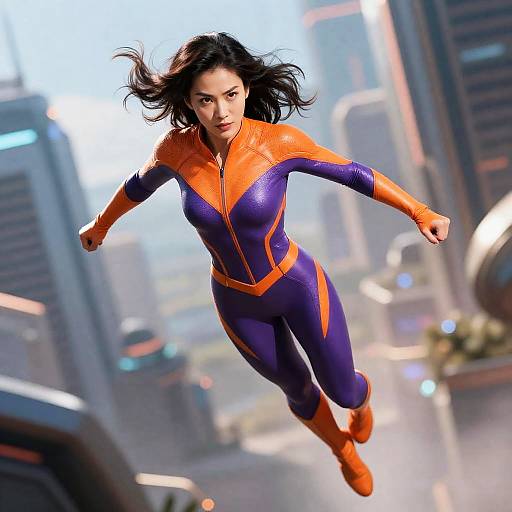 Fierce Asian Superhero Flying Portrait