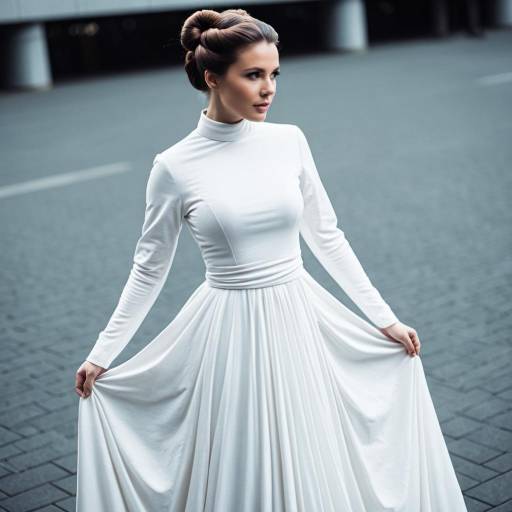 Woman in Leia Organa Inspired White Dress