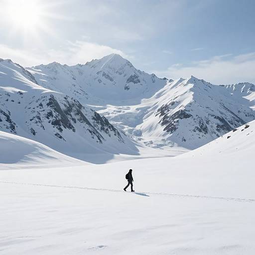 Solitary Figure in Dreamlike Snow Mountains