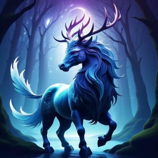 Mystical Blue Stag in Enchanted Forest