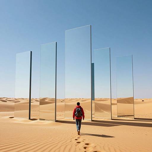 Surreal Desert Traveler and Mirrors