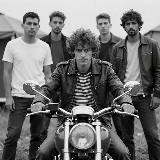 Black-and-White Outdoor Motorcycle Gathering