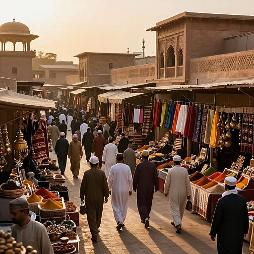 Vibrant Exotic Marketplace at Sunset