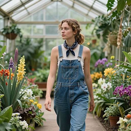 Photorealistic Woman in Glass Greenhouse