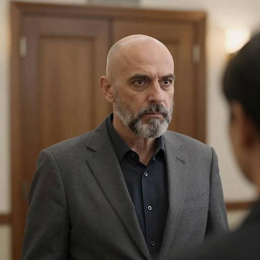 Serious Middle-Aged Man in Gray Suit