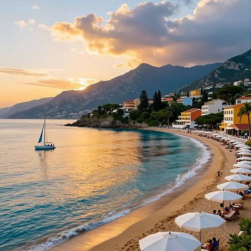 Sunset Coastal Serenity with Sailboats