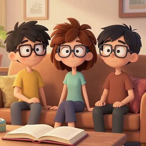 Quirky Cartoon Trio on Couch