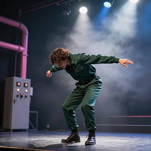 Mysterious Performer in Smoky Stage Setting