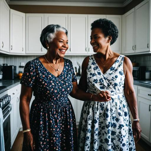Smiling Elderly and Middle-Aged Black Women in Kitchen