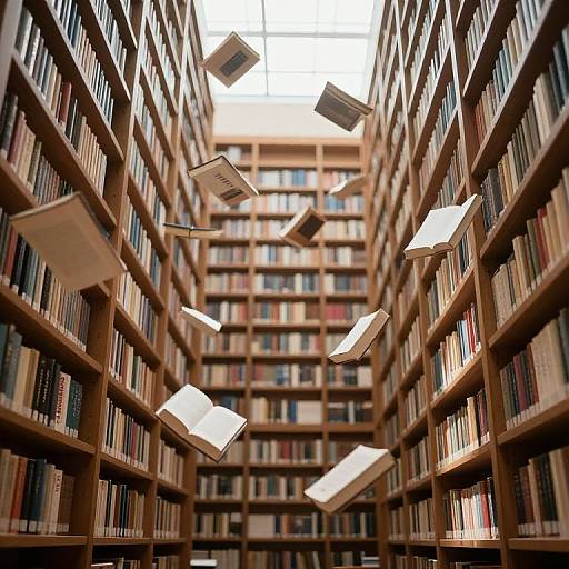 Gravity-Defying Books in Serene Library