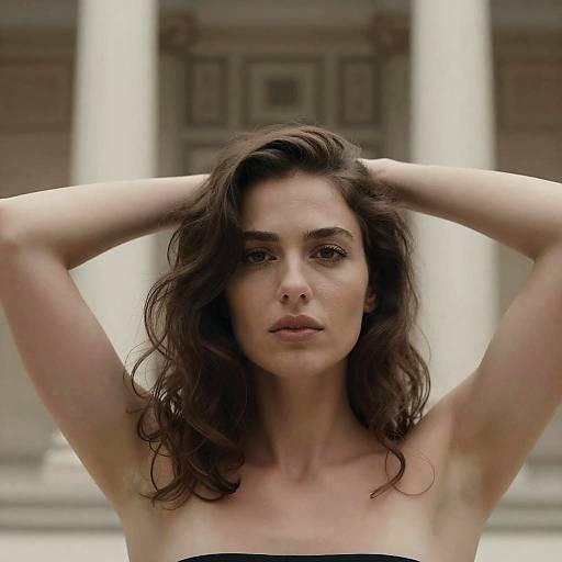 Topless Woman Against Classical Architecture