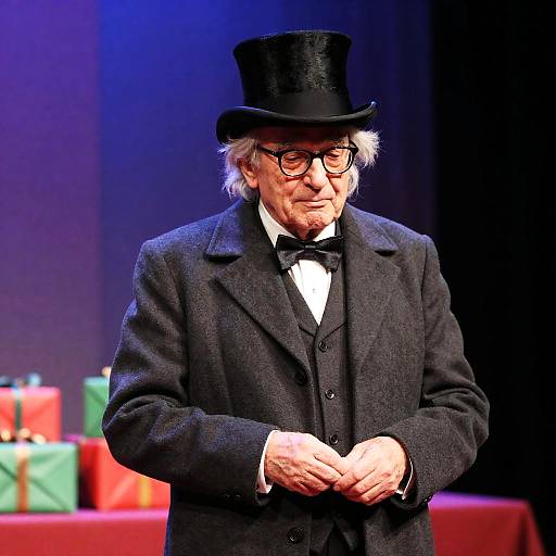 Elderly Man in Top Hat on Stage