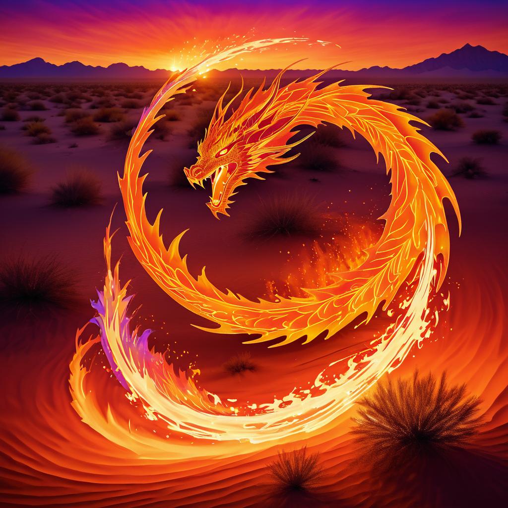 Flaming Dragon in Twilight Desert