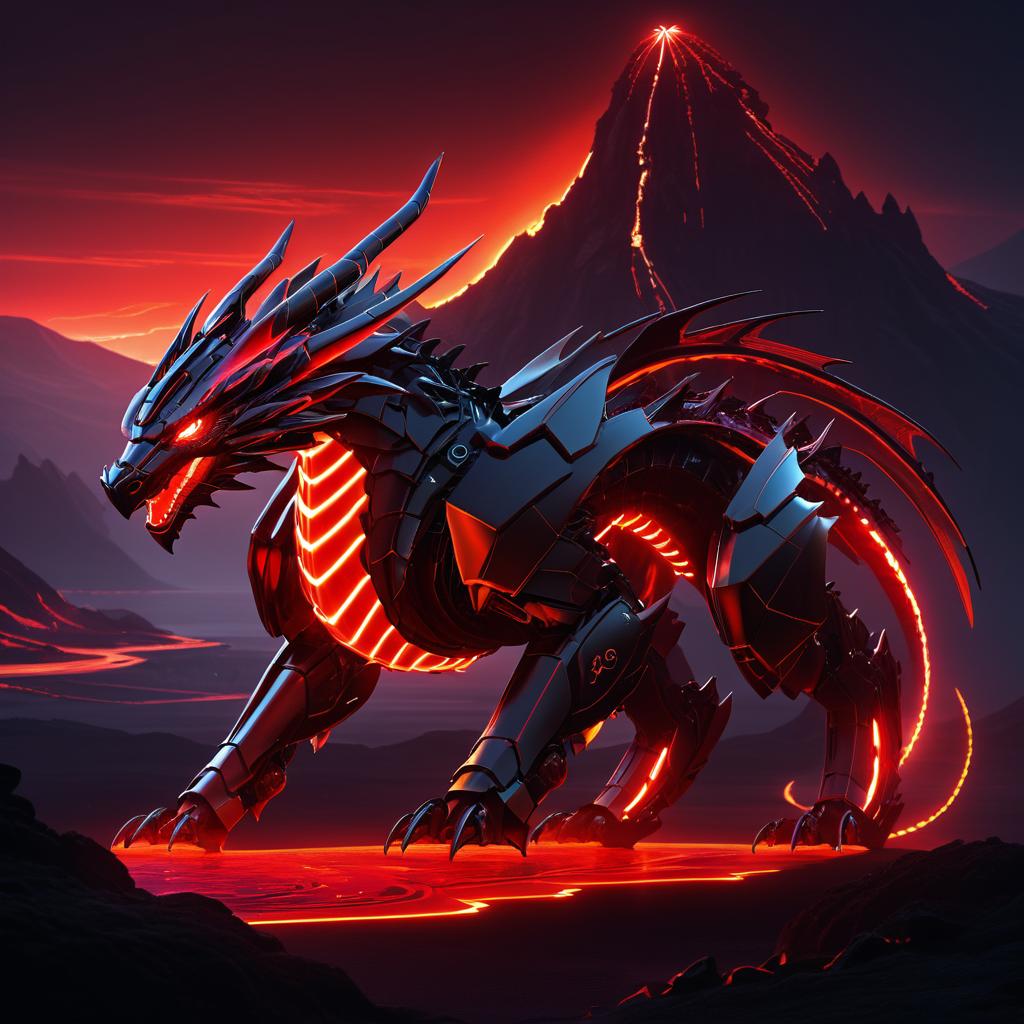 Epic Robotic Dragon in Volcanic Landscape