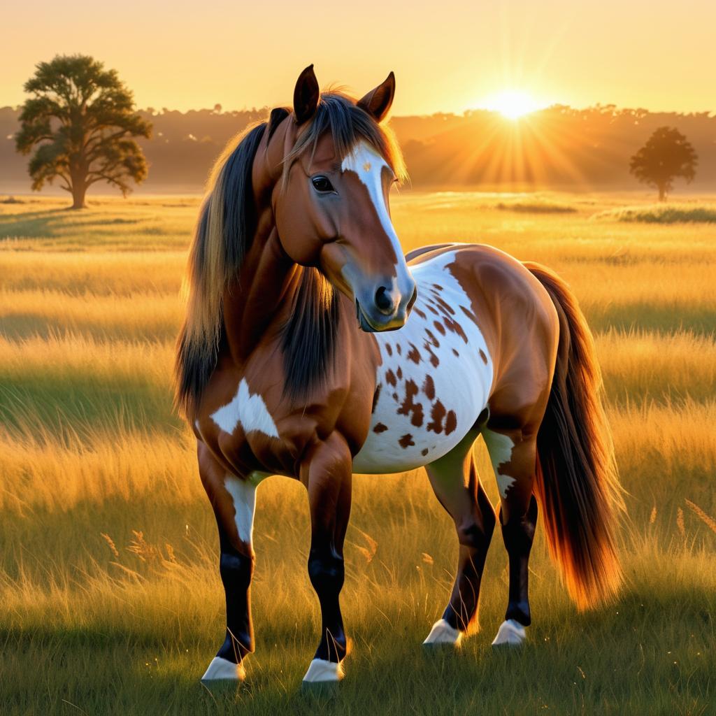 Majestic Horse in Dawn Meadow