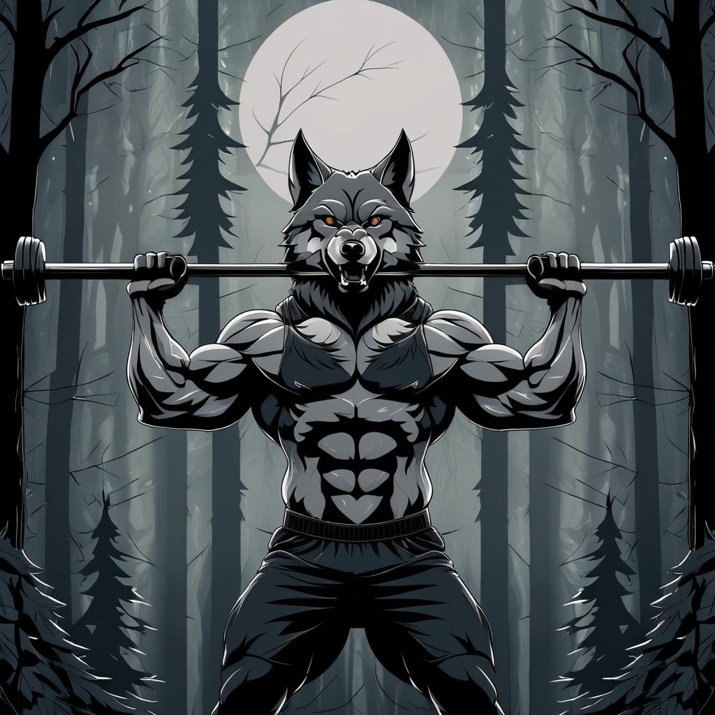 Gothic Muscular Wolf Lifting Barbell