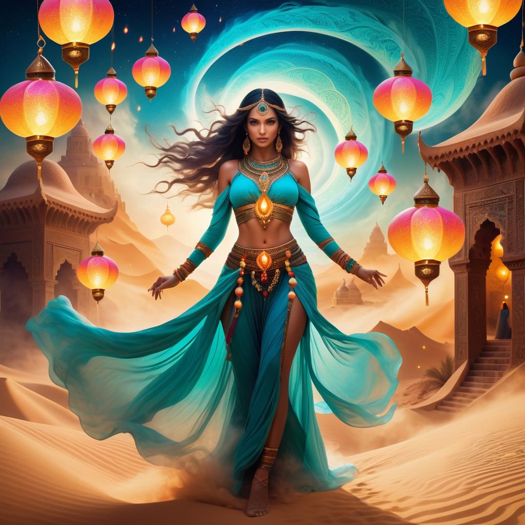 Enchanting Djinn Woman in Mystical Desert