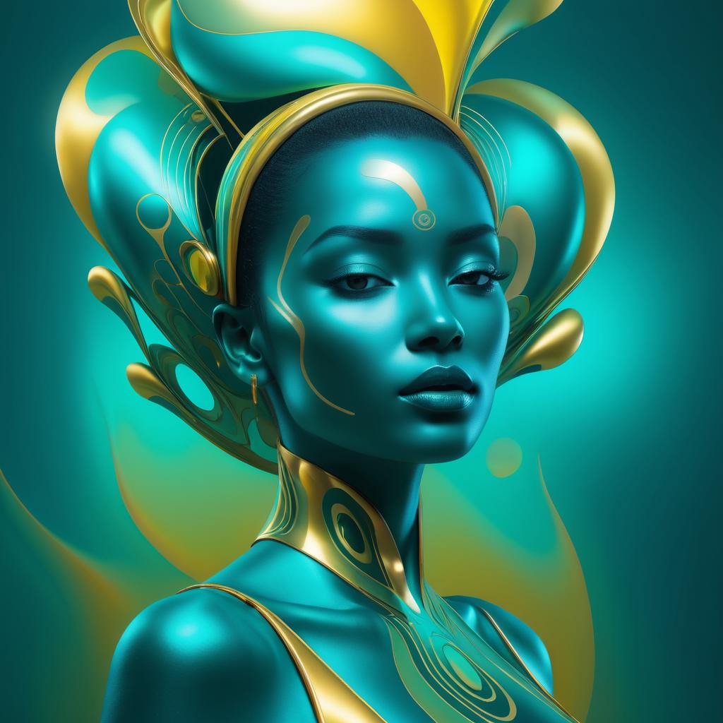 Surreal Woman with Teal and Gold Skin