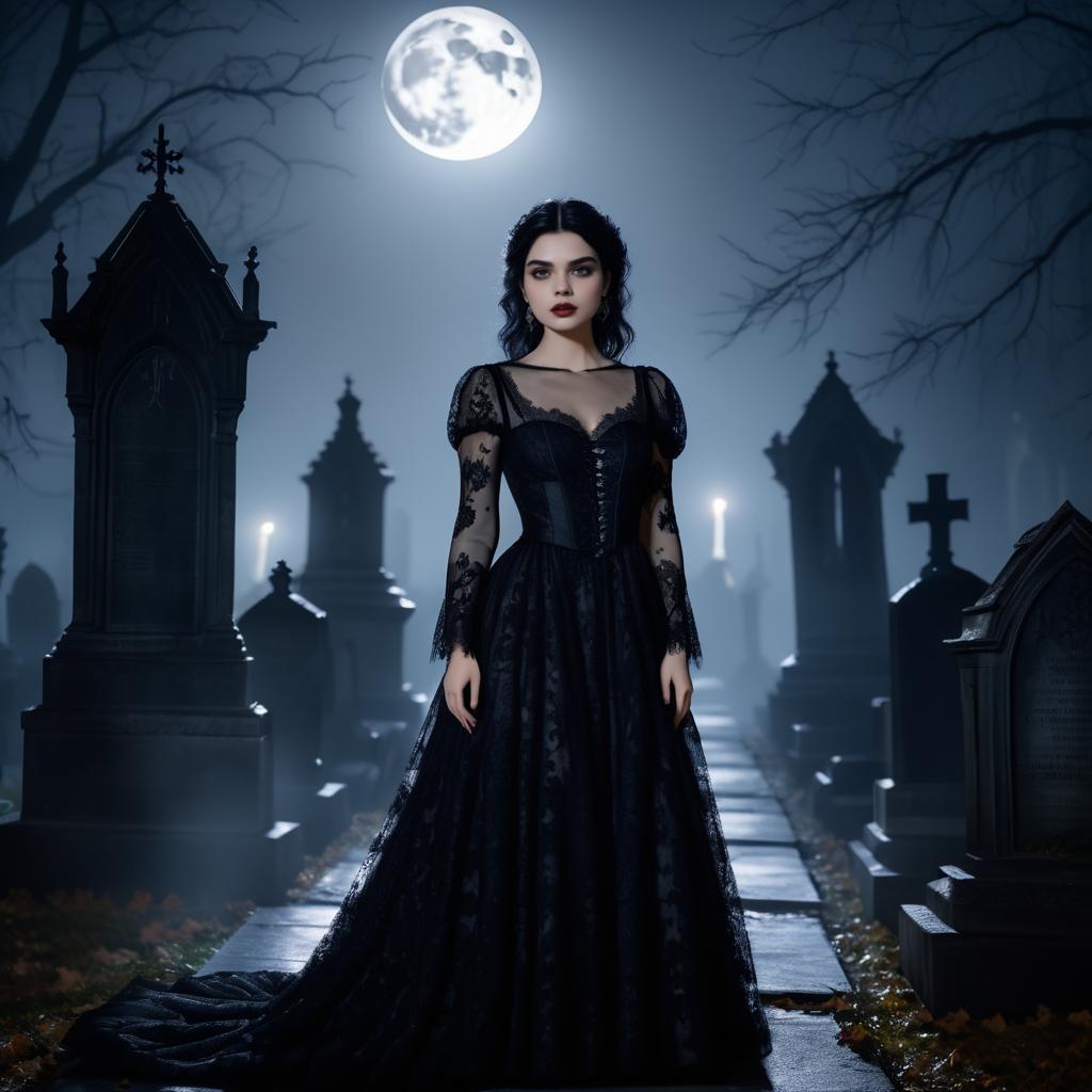 Haunting Vampire in Moonlit Graveyard Scene